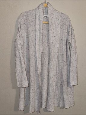 BB Dakota White Speckled Open Front Longline Cardigan Sweater Duster XS